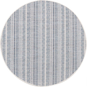 Light Blue 4' 1 x 4' 1 Outdoor Striped Round Area Rug Weather Resistant for Patio, Deck, Terrace, Balcony, Porch Geometric Pattern Waterproof Carpet for Sale at Rug Engine