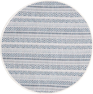 Light Blue 3' 1 x 3' 1 Outdoor Striped Round Area Rug Weather Resistant for Patio, Deck, Terrace, Balcony, Porch Geometric Pattern Waterproof Carpet for Sale at Rug Engine
