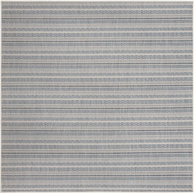 Light Blue 7' 10 x 7' 10 Outdoor Striped Square Area Rug Weather Resistant for Patio, Deck, Terrace, Balcony, Porch Geometric Pattern Waterproof Carpet for Sale at Rug Engine