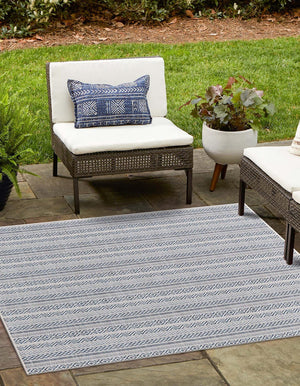 Light Blue 7' 10 x 7' 10 Outdoor Striped Square Area Rug Weather Resistant for Patio, Deck, Terrace, Balcony, Porch Geometric Pattern Waterproof Carpet for Sale at Rug Engine