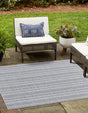 Light Blue 7' 10 x 7' 10 Outdoor Striped Square Area Rug Weather Resistant for Patio, Deck, Terrace, Balcony, Porch Geometric Pattern Waterproof Carpet for Sale at Rug Engine