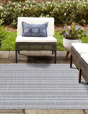 Light Blue 7' 10 x 7' 10 Outdoor Striped Square Area Rug Weather Resistant for Patio, Deck, Terrace, Balcony, Porch Geometric Pattern Waterproof Carpet for Sale at Rug Engine