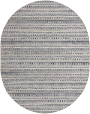 Light Blue 7' 10 x 10' Outdoor Striped Oval Area Rug Weather Resistant for Patio, Deck, Terrace, Balcony, Porch Geometric Pattern Waterproof Carpet for Sale at Rug Engine
