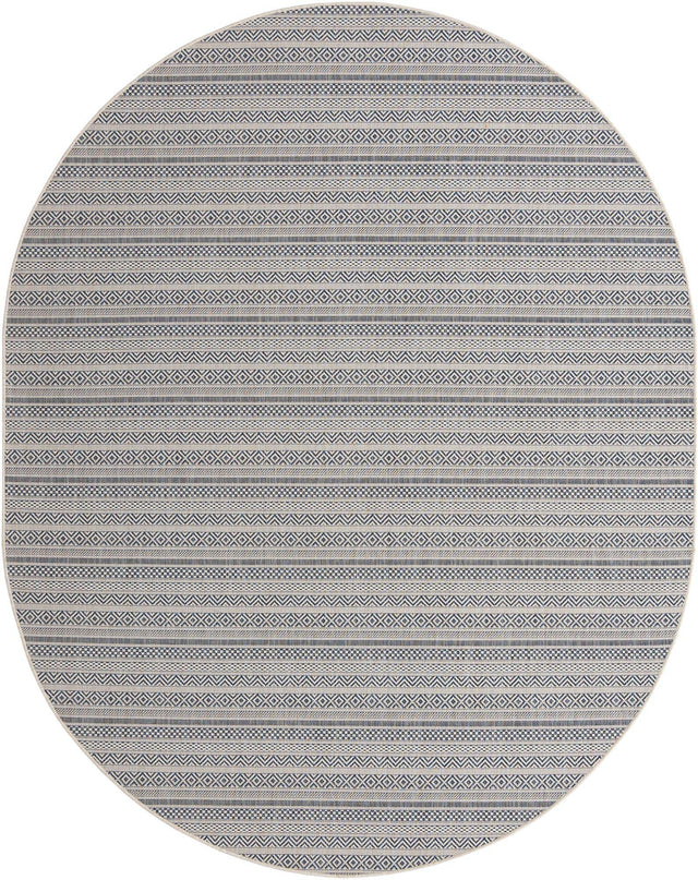 Light Blue 7' 10 x 10' Outdoor Striped Oval Area Rug Weather Resistant for Patio, Deck, Terrace, Balcony, Porch Geometric Pattern Waterproof Carpet for Sale at Rug Engine