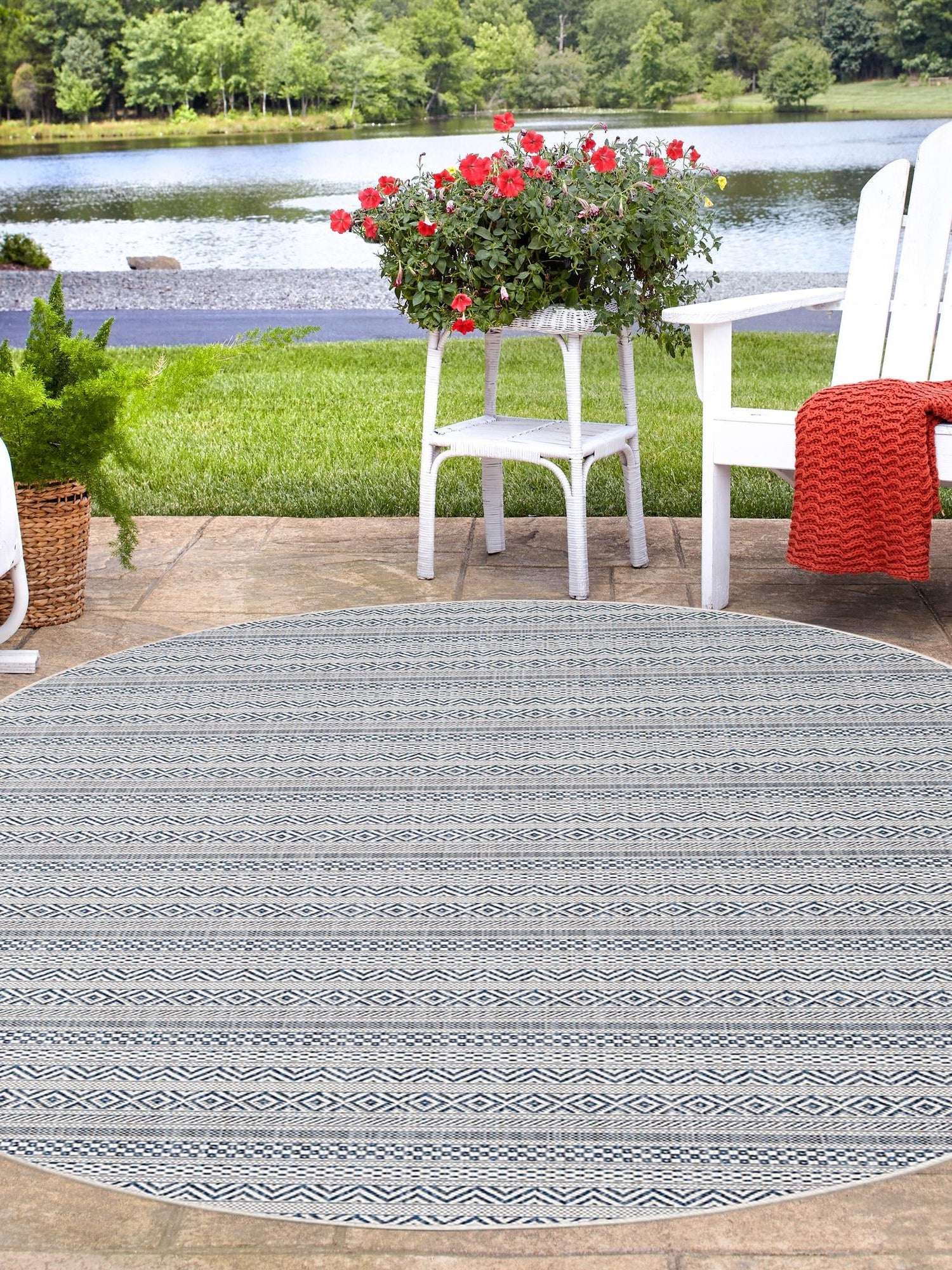 Light Blue 7' 10 x 10' Outdoor Striped Oval Area Rug Weather Resistant for Patio, Deck, Terrace, Balcony, Porch Geometric Pattern Waterproof Carpet for Sale at Rug Engine