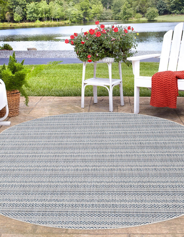 Light Blue 7' 10 x 10' Outdoor Striped Oval Area Rug Weather Resistant for Patio, Deck, Terrace, Balcony, Porch Geometric Pattern Waterproof Carpet for Sale at Rug Engine