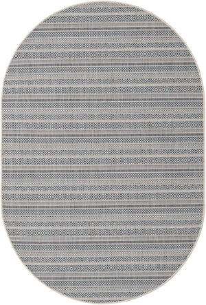 Light Blue 5' 3 x 8' Outdoor Striped Oval Area Rug Weather Resistant for Patio, Deck, Terrace, Balcony, Porch Geometric Pattern Waterproof Carpet for Sale at Rug Engine