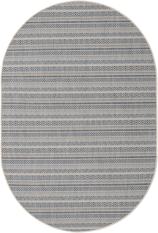 Light Blue 5' 3 x 8' Outdoor Striped Oval Area Rug Weather Resistant for Patio, Deck, Terrace, Balcony, Porch Geometric Pattern Waterproof Carpet for Sale at Rug Engine