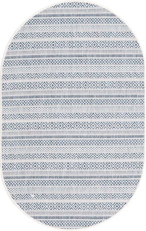 Light Blue 3' 1 x 5' 3 Outdoor Striped Oval Area Rug Weather Resistant for Patio, Deck, Terrace, Balcony, Porch Geometric Pattern Waterproof Carpet for Sale at Rug Engine