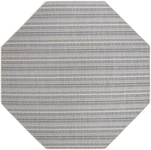 Light Blue 7' 10 x 7' 10 Outdoor Striped Octagon Area Rug Weather Resistant for Patio, Deck, Terrace, Balcony, Porch Geometric Pattern Waterproof Carpet for Sale at Rug Engine