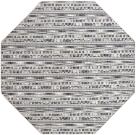 Light Blue 7' 10 x 7' 10 Outdoor Striped Octagon Area Rug Weather Resistant for Patio, Deck, Terrace, Balcony, Porch Geometric Pattern Waterproof Carpet for Sale at Rug Engine