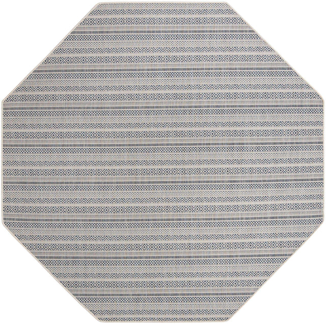 Light Blue 7' 10 x 7' 10 Outdoor Striped Octagon Area Rug Weather Resistant for Patio, Deck, Terrace, Balcony, Porch Geometric Pattern Waterproof Carpet for Sale at Rug Engine
