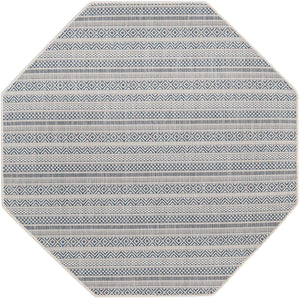 Light Blue 5' 3 x 5' 3 Outdoor Striped Octagon Area Rug Weather Resistant for Patio, Deck, Terrace, Balcony, Porch Geometric Pattern Waterproof Carpet for Sale at Rug Engine