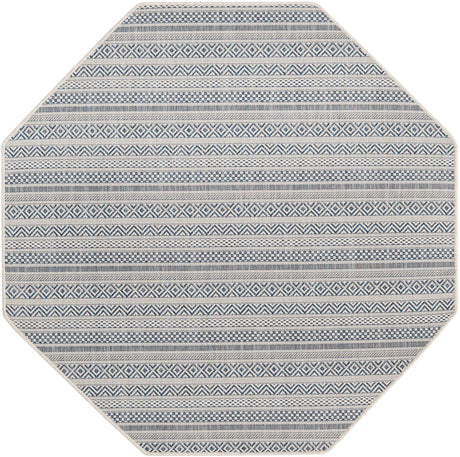 Light Blue 5' 3 x 5' 3 Outdoor Striped Octagon Area Rug Weather Resistant for Patio, Deck, Terrace, Balcony, Porch Geometric Pattern Waterproof Carpet for Sale at Rug Engine