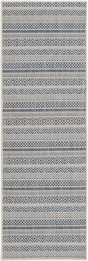 Light Blue 2' x 6' 1 Outdoor Striped Runner Area Rug Weather Resistant for Patio, Deck, Terrace, Balcony, Porch Geometric Pattern Waterproof Carpet for Sale at Rug Engine