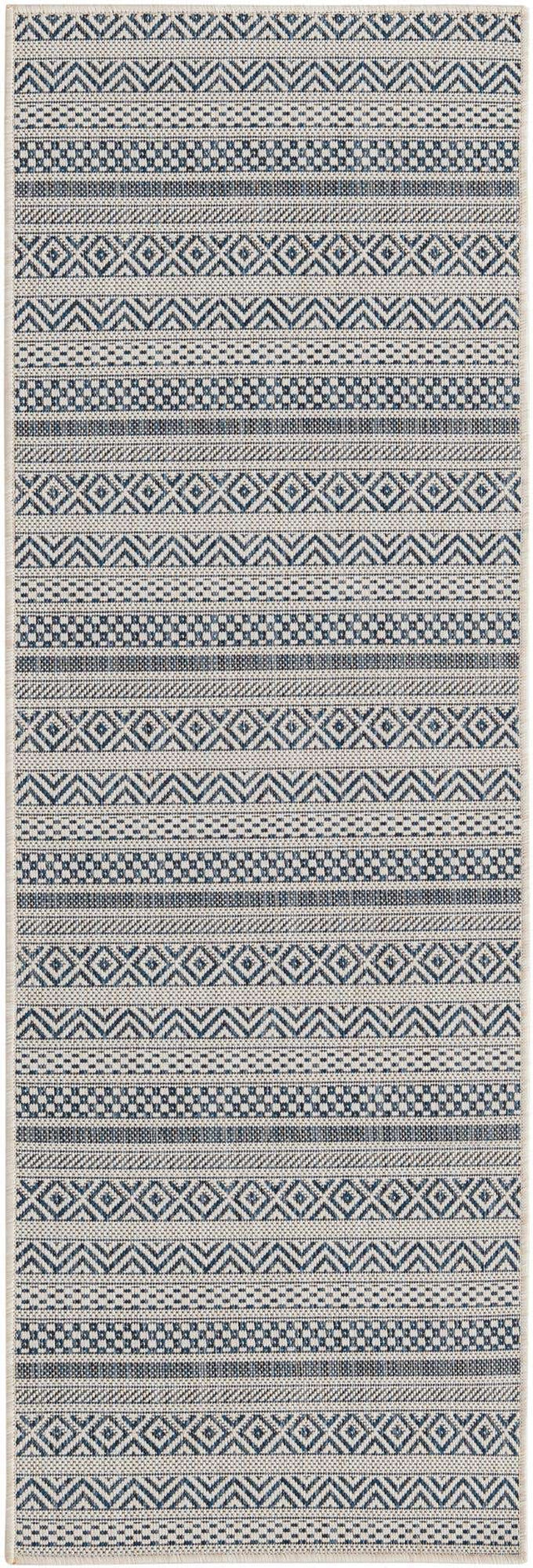 Light Blue 2' x 6' 1 Outdoor Striped Runner Area Rug Weather Resistant for Patio, Deck, Terrace, Balcony, Porch Geometric Pattern Waterproof Carpet for Sale at Rug Engine