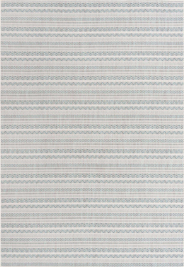 Teal 7' 1 x 10' Outdoor Striped Rectangle Area Rug Weather Resistant for Patio, Deck, Terrace, Balcony, Porch Geometric Pattern Waterproof Carpet for Sale at Rug Engine