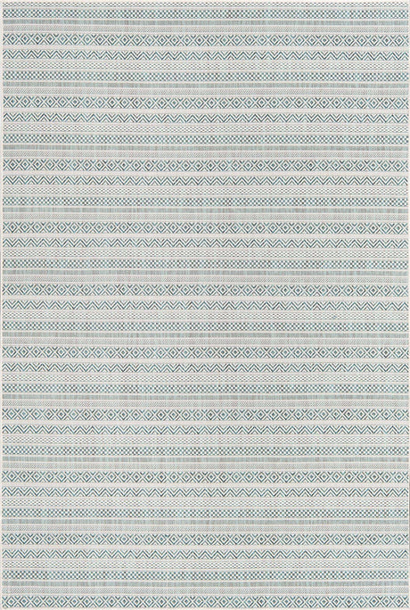 Teal 6' 1 x 9' Outdoor Striped Rectangle Area Rug Weather Resistant for Patio, Deck, Terrace, Balcony, Porch Geometric Pattern Waterproof Carpet for Sale at Rug Engine