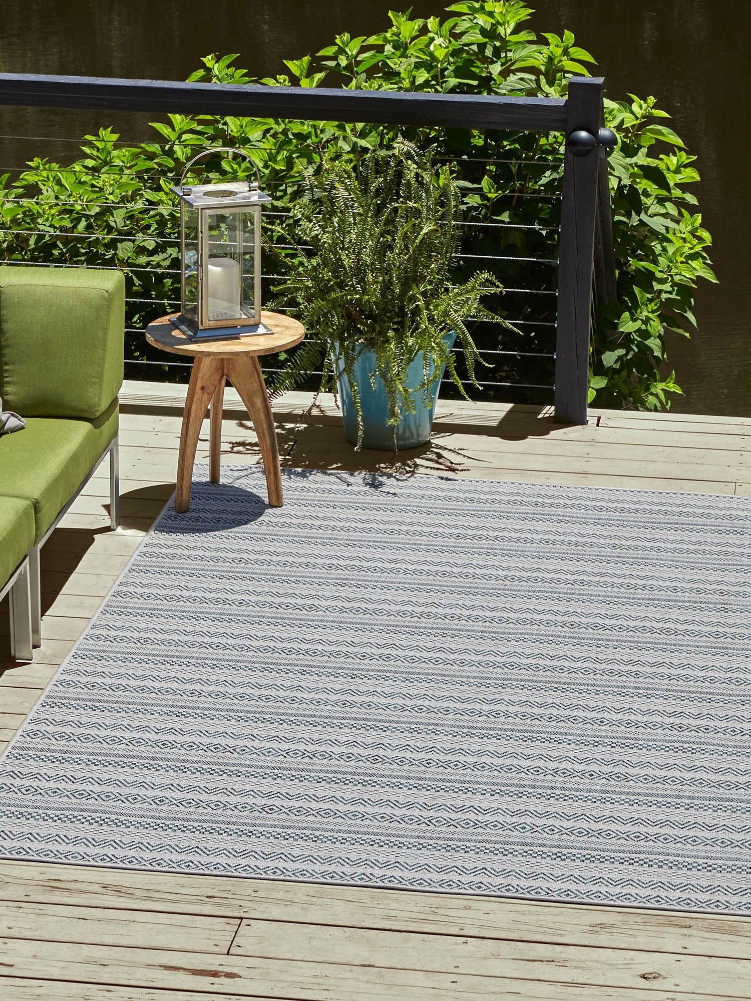 Teal 1' 4 x 1' 4 Outdoor Striped Sample Area Rug Weather Resistant for Patio, Deck, Terrace, Balcony, Porch Geometric Pattern Waterproof Carpet for Sale at Rug Engine