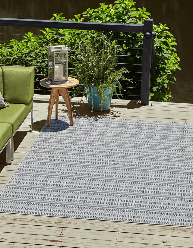 Teal 1' 4 x 1' 4 Outdoor Striped Sample Area Rug Weather Resistant for Patio, Deck, Terrace, Balcony, Porch Geometric Pattern Waterproof Carpet for Sale at Rug Engine