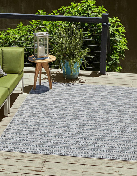 Teal 4' 1 x 6' 1 Outdoor Striped Rectangle Rug