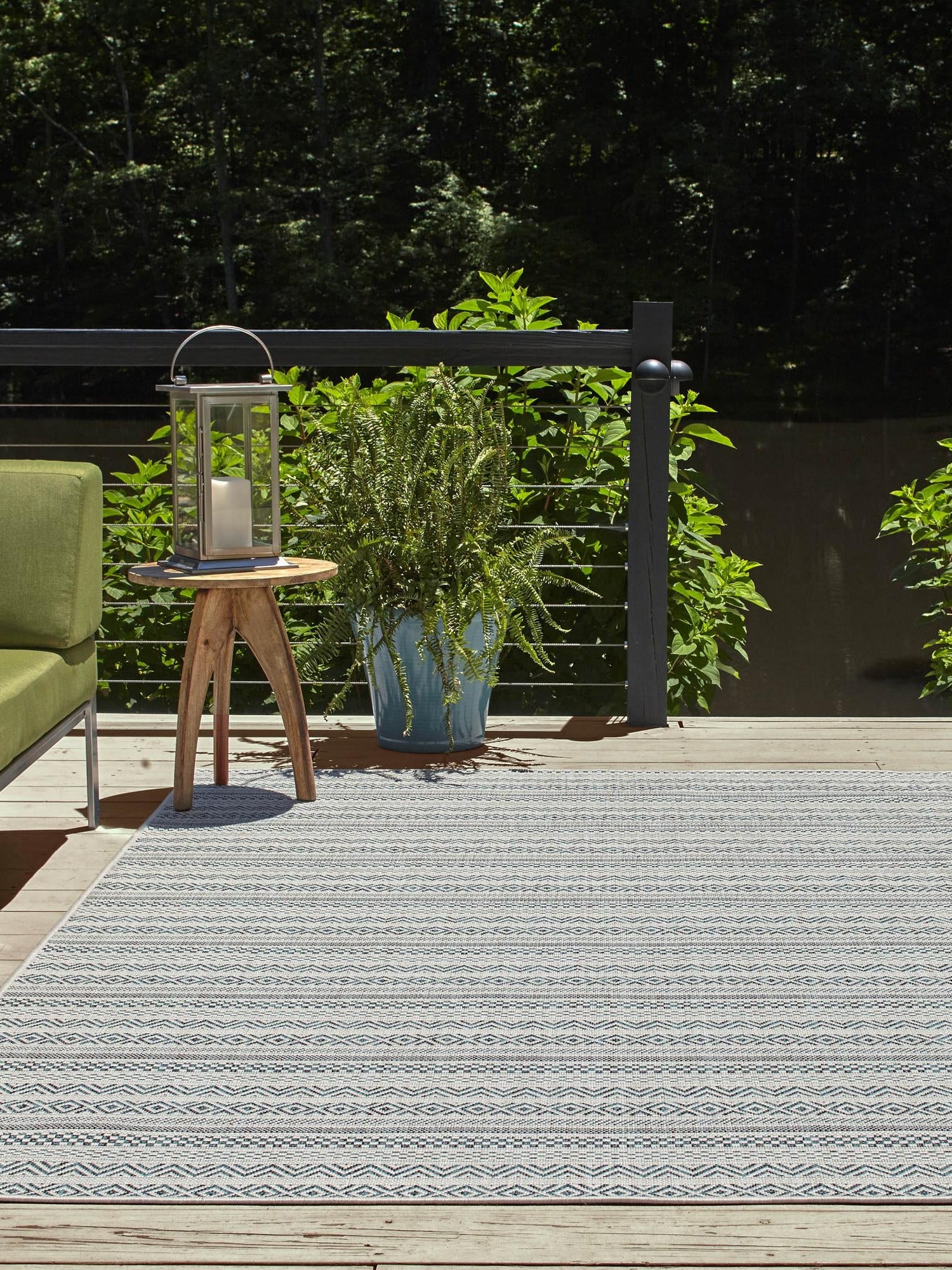 Teal 9' x 12' Outdoor Striped Rectangle Area Rug Weather Resistant for Patio, Deck, Terrace, Balcony, Porch Geometric Pattern Waterproof Carpet for Sale at Rug Engine