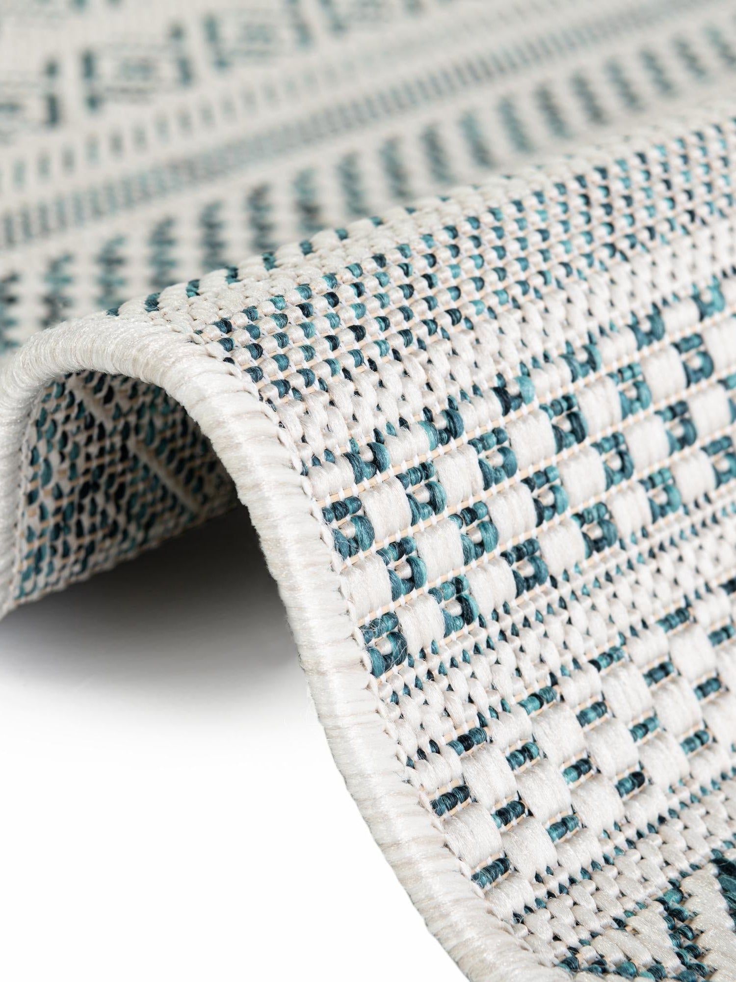 Teal 3' 1 x 5' 3 Outdoor Striped Rectangle Area Rug Weather Resistant for Patio, Deck, Terrace, Balcony, Porch Geometric Pattern Waterproof Carpet for Sale at Rug Engine