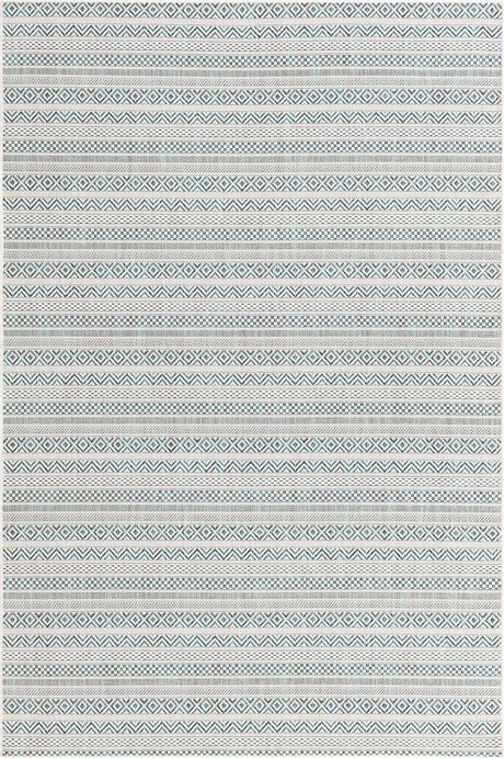 Teal 5' 3 x 8' Outdoor Striped Rectangle Area Rug Weather Resistant for Patio, Deck, Terrace, Balcony, Porch Geometric Pattern Waterproof Carpet for Sale at Rug Engine