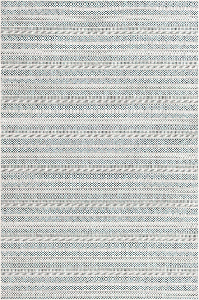 Teal 5' 3 x 8' Outdoor Striped Rectangle Area Rug Weather Resistant for Patio, Deck, Terrace, Balcony, Porch Geometric Pattern Waterproof Carpet for Sale at Rug Engine