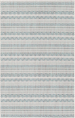 Teal 3' 1 x 5' 3 Outdoor Striped Rectangle Area Rug Weather Resistant for Patio, Deck, Terrace, Balcony, Porch Geometric Pattern Waterproof Carpet for Sale at Rug Engine