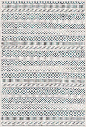 Teal 2' x 3' 1 Outdoor Striped Rectangle Area Rug Weather Resistant for Patio, Deck, Terrace, Balcony, Porch Geometric Pattern Waterproof Carpet for Sale at Rug Engine