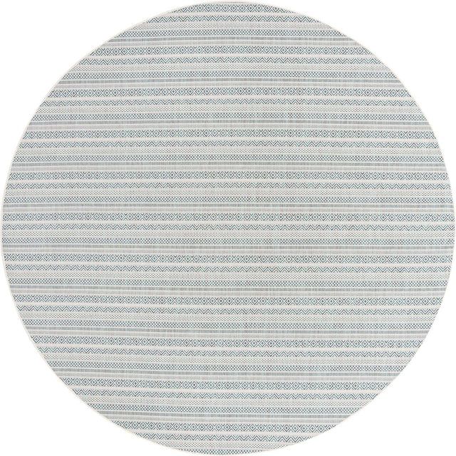 Teal 10' x 10' Outdoor Striped Round Area Rug Weather Resistant for Patio, Deck, Terrace, Balcony, Porch Geometric Pattern Waterproof Carpet for Sale at Rug Engine