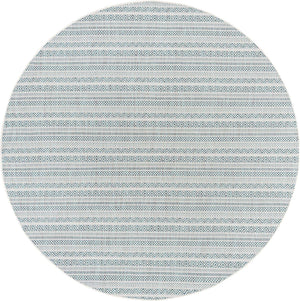 Teal 7' 10 x 7' 10 Outdoor Striped Round Area Rug Weather Resistant for Patio, Deck, Terrace, Balcony, Porch Geometric Pattern Waterproof Carpet for Sale at Rug Engine