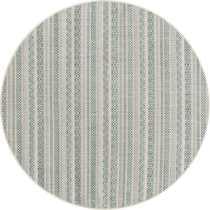 Teal 5' 3 x 5' 3 Outdoor Striped Round Area Rug Weather Resistant for Patio, Deck, Terrace, Balcony, Porch Geometric Pattern Waterproof Carpet for Sale at Rug Engine