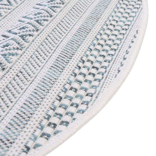 Teal 10' x 10' Outdoor Striped Round Area Rug Weather Resistant for Patio, Deck, Terrace, Balcony, Porch Geometric Pattern Waterproof Carpet for Sale at Rug Engine