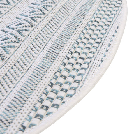 Teal 7' 10 x 7' 10 Outdoor Striped Round Area Rug Weather Resistant for Patio, Deck, Terrace, Balcony, Porch Geometric Pattern Waterproof Carpet for Sale at Rug Engine