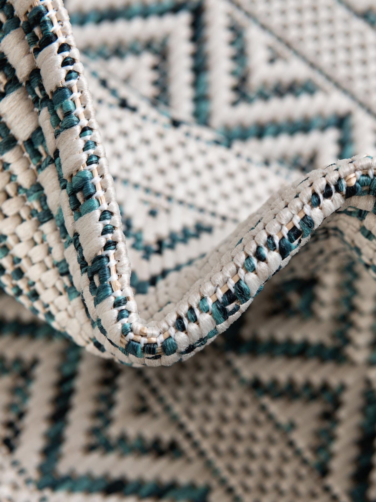 Teal 5' 3 x 5' 3 Outdoor Striped Round Area Rug Weather Resistant for Patio, Deck, Terrace, Balcony, Porch Geometric Pattern Waterproof Carpet for Sale at Rug Engine