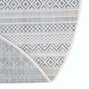 Teal 10' x 10' Outdoor Striped Round Area Rug Weather Resistant for Patio, Deck, Terrace, Balcony, Porch Geometric Pattern Waterproof Carpet for Sale at Rug Engine