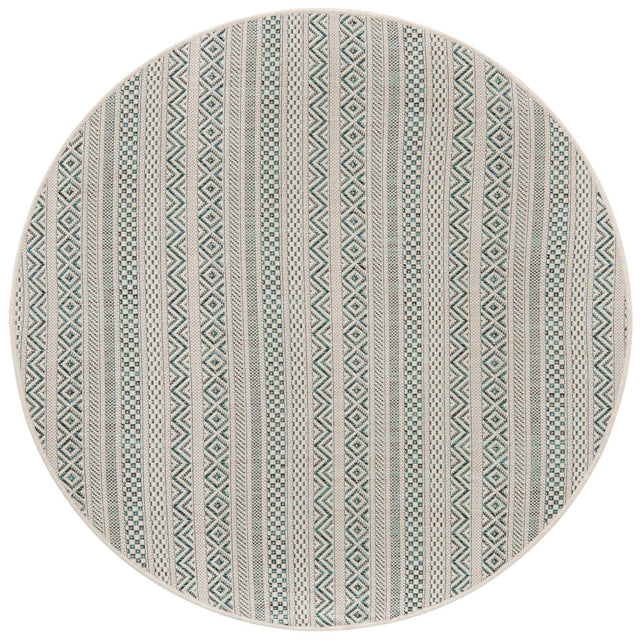 Teal 4' 1 x 4' 1 Outdoor Striped Round Area Rug Weather Resistant for Patio, Deck, Terrace, Balcony, Porch Geometric Pattern Waterproof Carpet for Sale at Rug Engine