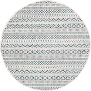 Teal 3' 1 x 3' 1 Outdoor Striped Round Area Rug Weather Resistant for Patio, Deck, Terrace, Balcony, Porch Geometric Pattern Waterproof Carpet for Sale at Rug Engine