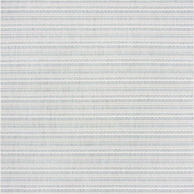 Teal 10' x 10' Outdoor Striped Square Area Rug Weather Resistant for Patio, Deck, Terrace, Balcony, Porch Geometric Pattern Waterproof Carpet for Sale at Rug Engine