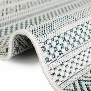 Teal 10' x 10' Outdoor Striped Square Area Rug Weather Resistant for Patio, Deck, Terrace, Balcony, Porch Geometric Pattern Waterproof Carpet for Sale at Rug Engine