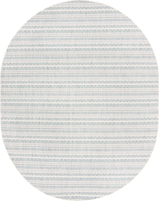 Teal 7' 10 x 10' Outdoor Striped Oval Area Rug Weather Resistant for Patio, Deck, Terrace, Balcony, Porch Geometric Pattern Waterproof Carpet for Sale at Rug Engine
