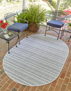 Teal 3' 1 x 5' 3 Outdoor Striped Oval Area Rug Weather Resistant for Patio, Deck, Terrace, Balcony, Porch Geometric Pattern Waterproof Carpet for Sale at Rug Engine