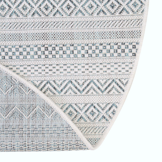 Teal 5' 3 x 8' Outdoor Striped Oval Area Rug Weather Resistant for Patio, Deck, Terrace, Balcony, Porch Geometric Pattern Waterproof Carpet for Sale at Rug Engine