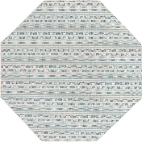 Teal 7' 10 x 7' 10 Outdoor Striped Octagon Area Rug Weather Resistant for Patio, Deck, Terrace, Balcony, Porch Geometric Pattern Waterproof Carpet for Sale at Rug Engine