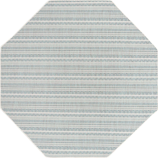 Teal 7' 10 x 7' 10 Outdoor Striped Octagon Area Rug Weather Resistant for Patio, Deck, Terrace, Balcony, Porch Geometric Pattern Waterproof Carpet for Sale at Rug Engine