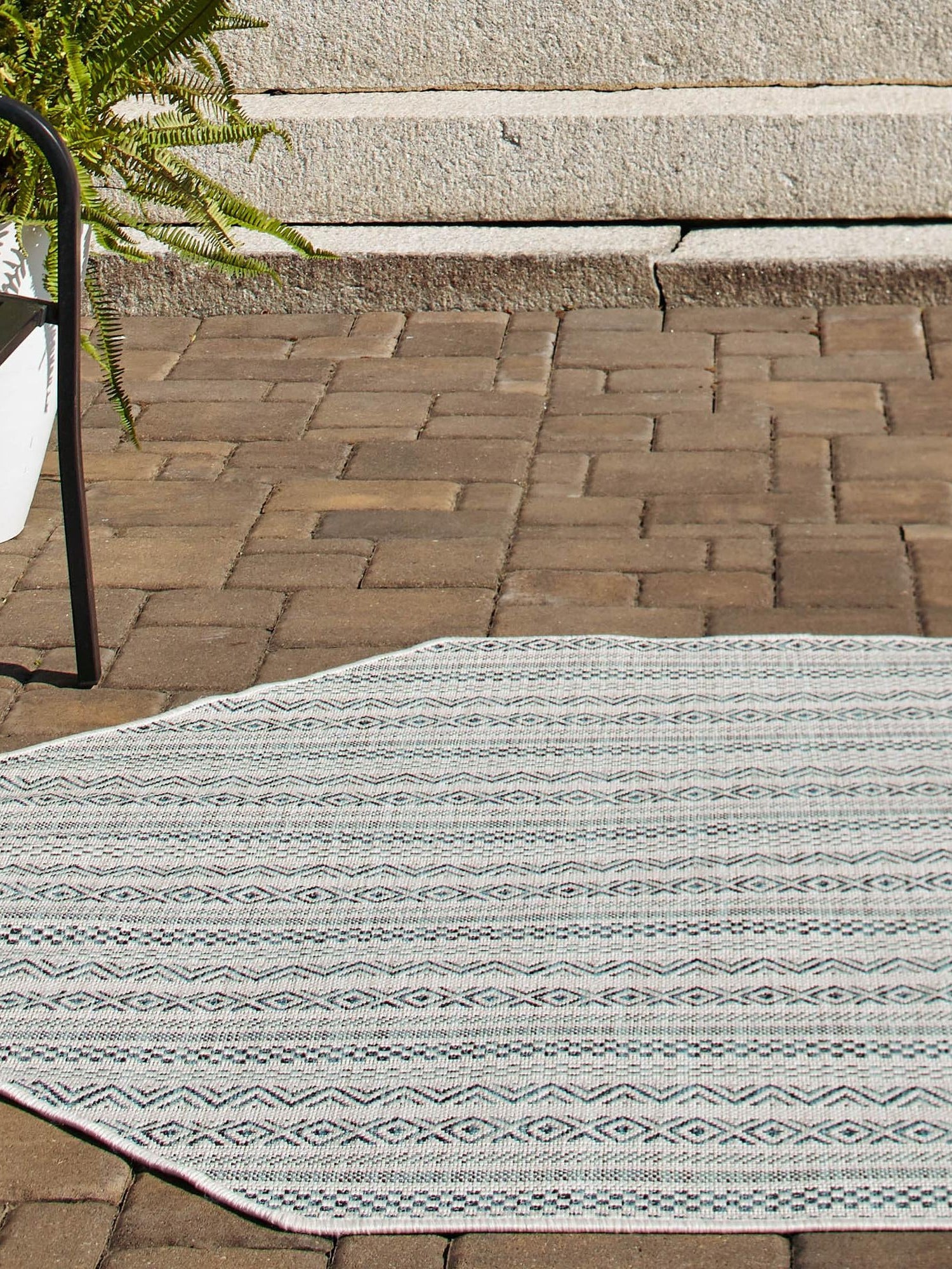 Teal 7' 10 x 7' 10 Outdoor Striped Octagon Area Rug Weather Resistant for Patio, Deck, Terrace, Balcony, Porch Geometric Pattern Waterproof Carpet for Sale at Rug Engine
