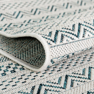 Teal 5' 3 x 5' 3 Outdoor Striped Octagon Area Rug Weather Resistant for Patio, Deck, Terrace, Balcony, Porch Geometric Pattern Waterproof Carpet for Sale at Rug Engine