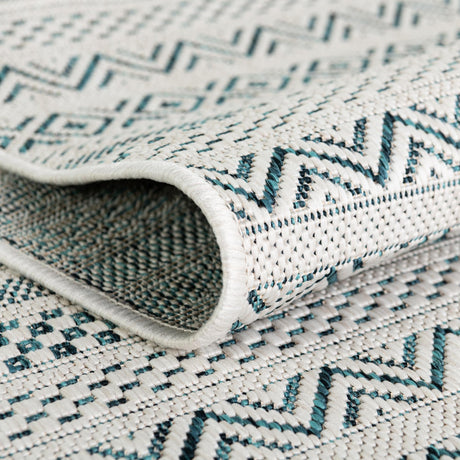 Teal 5' 3 x 5' 3 Outdoor Striped Octagon Area Rug Weather Resistant for Patio, Deck, Terrace, Balcony, Porch Geometric Pattern Waterproof Carpet for Sale at Rug Engine